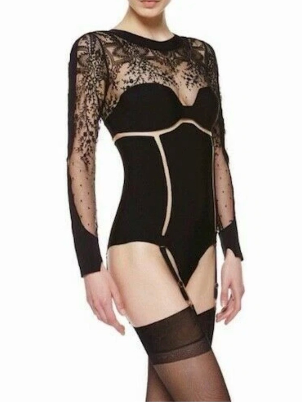 LA PERLA DESIRE neoprene and tulle bodysuit black. Sizes B pre loved